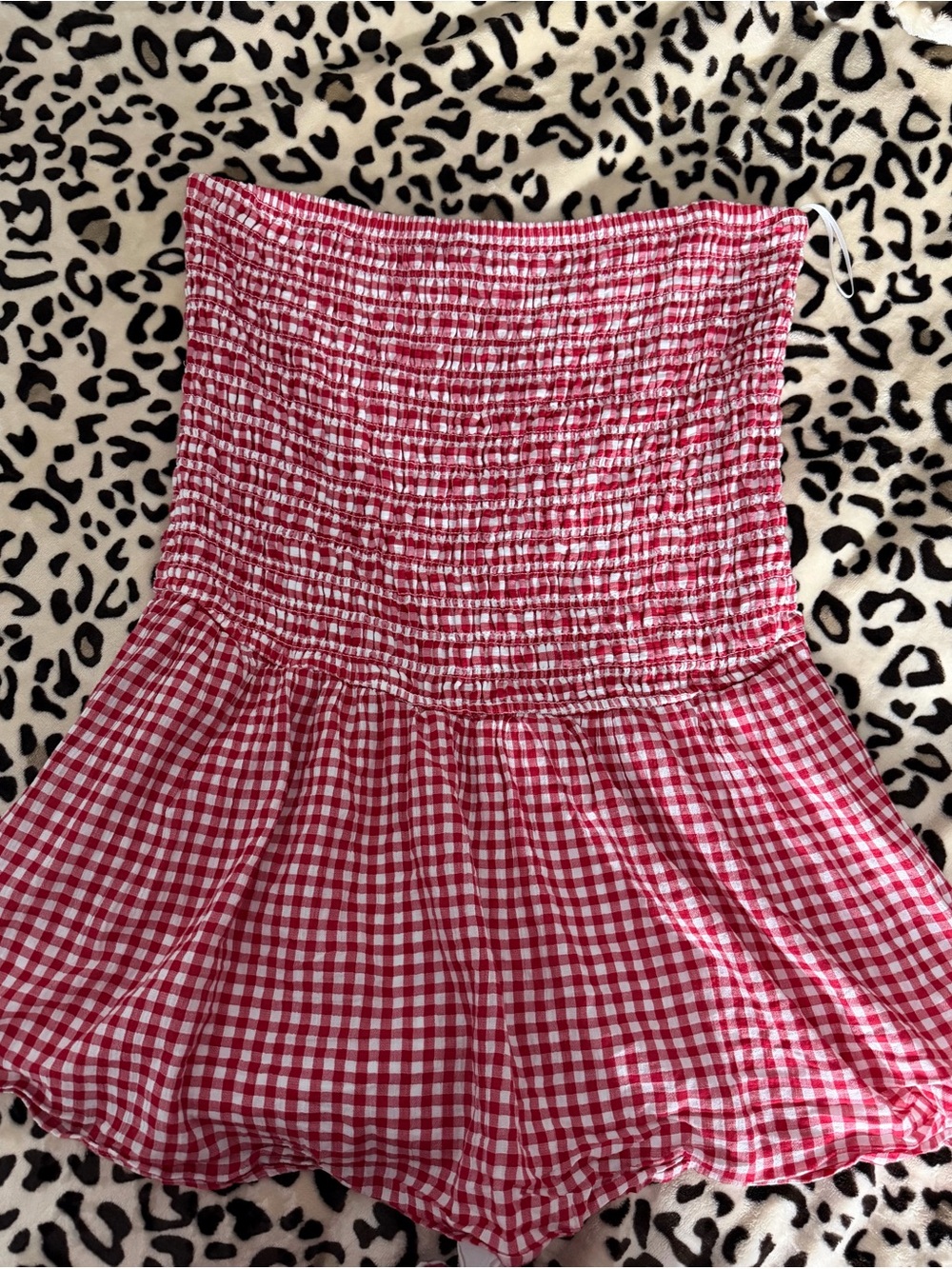 Strapless Red Gingham Smocked Romper